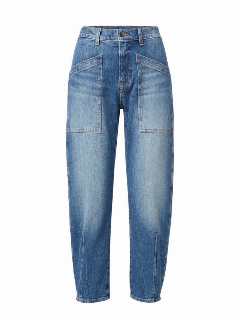 Veronica Beard Charlie Barrel Leg Jeans High Rise Cropped Medium Wash